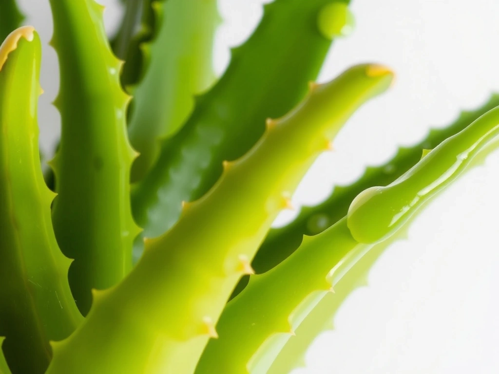 Fresh green Aloe Vera leaves with gel oozing out, showing its soothing and hydrating qualities.